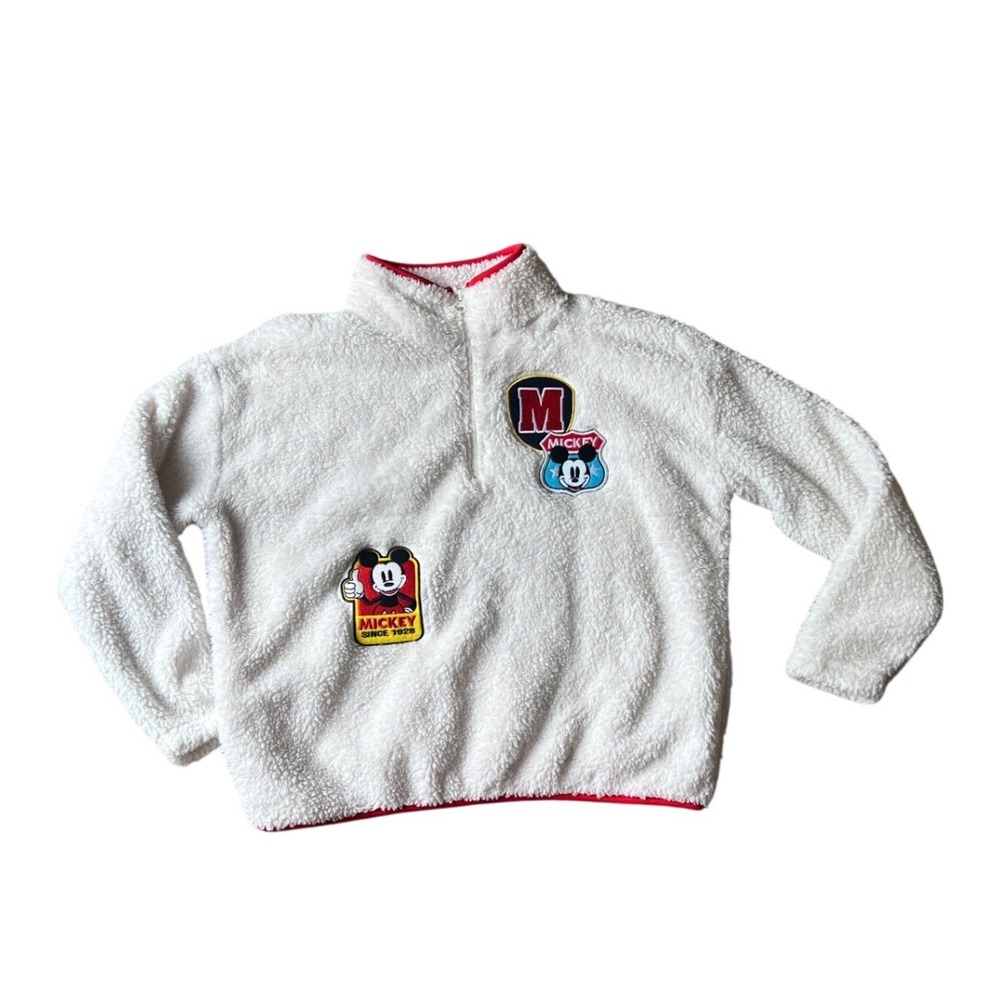 Disney Mickey Mouse Sherpa Quarter Zip‎ Fleece Pullover White Juniors Small